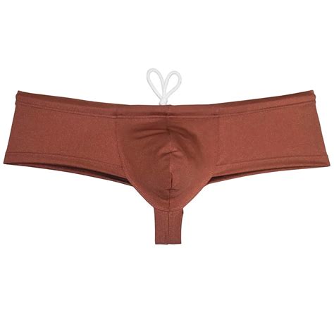 Botmois Men S Solid Nylon Brazilian Bikini Boxers Thong Swimwear Drawstring Swimsuit Shiny