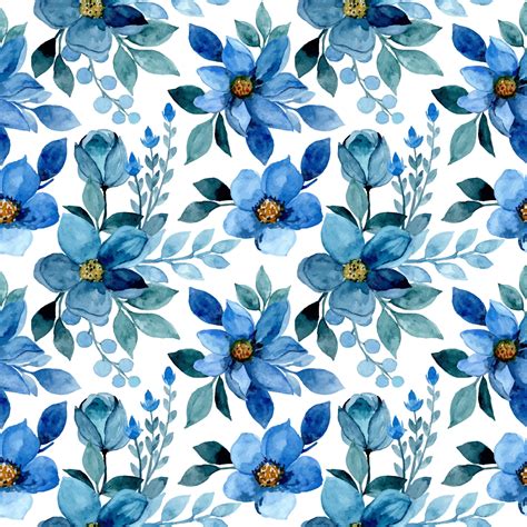 Premium Vector Seamless Pattern With Blue Flower Watercolor