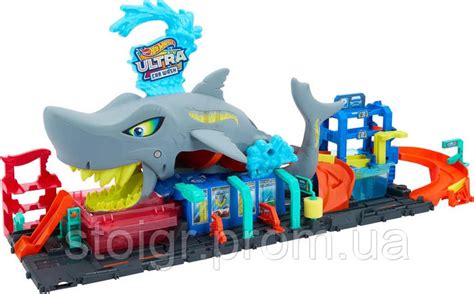 Хот вилс Акула автомойка измени цвет Hot Wheels City Toy Car Track Ultra Shark Car Wash HTN