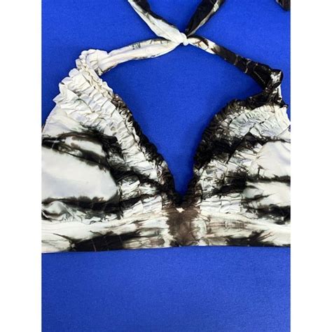 Lucky Brand Swim Lucky Brand Bikini Top M Tie Dye Brown Cream Ruffle Halter Wide Band