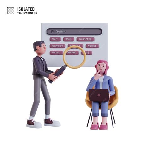 Premium PSD | Two young workers are searching and finding a keyword