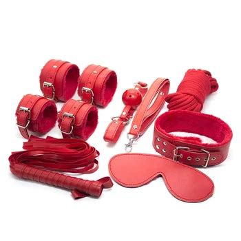 Red Sm Slave Sex Toys Of Fox Fur Cuffs Black Bondage Restraints Set Buy Sm Sex Handcuffs