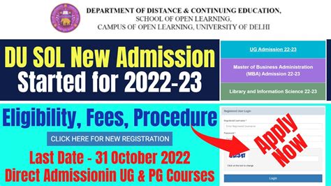 Du Sol New Admissions Started For Ug Pg Courses