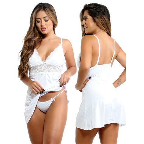 Camisola Branca Isa Bella Lingerie Sem Bojo Calcinha Fio Dental Lingerie Sexys Shopee Brasil