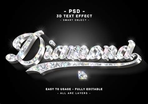 Premium Psd Diamond Text Effect 3d Silver Style