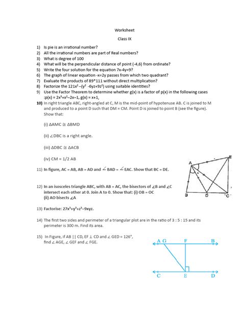 class ix math worksheet questions