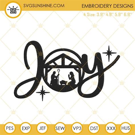 Joy Nativity Scene Embroidery Designs, Joy Christmas Nativity Embroidery Design File