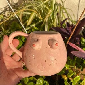 Barbie Pink Handmade Boob Boobies Girl Power Ceramic Mugs Breast Cancer Survivor Coffee Mugs