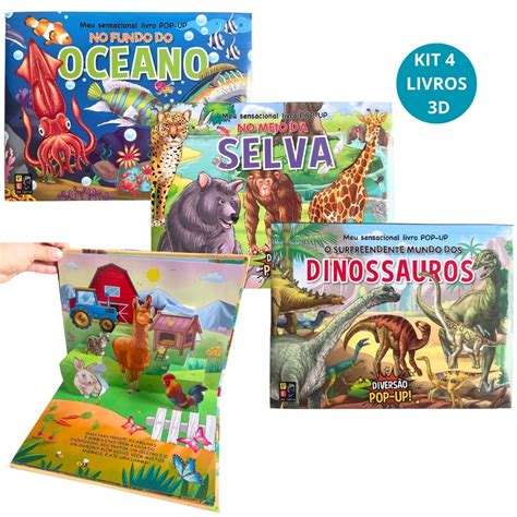 Livro Infantil Interativo - Kit 4 Livro Infantil 3D Interativo Livro Pop Up Animais Coleção ...