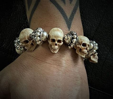 Mortis Ores Antler Skull Silver Bead Bracelet Silver Bead Bracelet