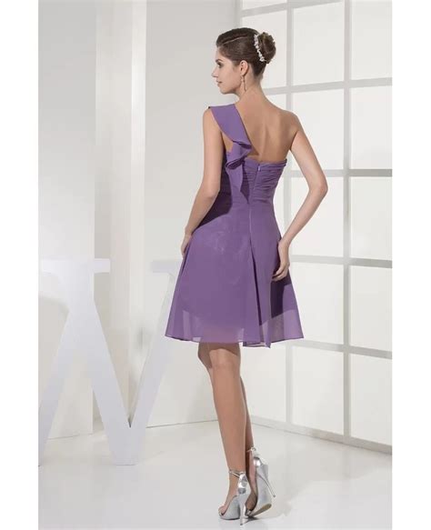 Simple Pleated Short Lavender Chiffon Bridesmaid Dress In One Shoulder