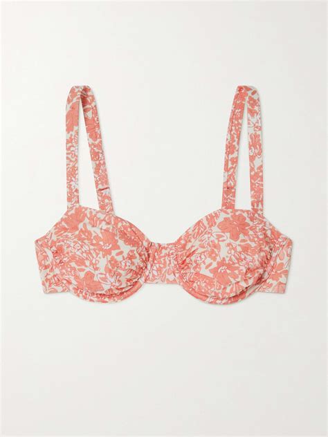 Peony Net Sustain Holiday Ruched Floral Print Stretch Econyl Balconette Bikini Top Net A Porter