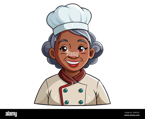Elderly African American Female Chef Wearing A White Hat And Chef