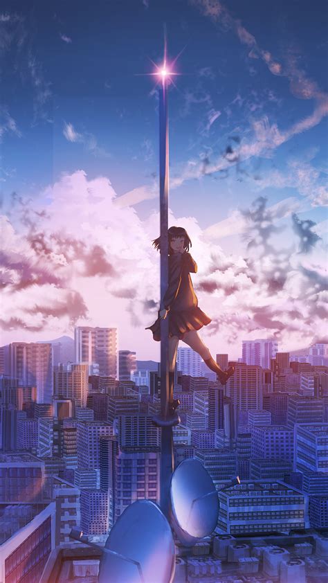 2160x3840 Anime Girl City Building Height 4k Sony Xperia X Xz Z5 Premium Hd 4k Wallpapers