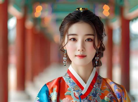 Portrait Of A Beautiful Young Korean Woman In Traditional Korean Dress