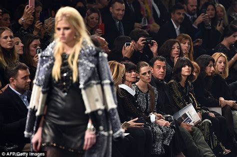 Lara Stone Naked Beneath Sheer Lace Slip Dress During Chanel Fashion Show Daily Mail Online