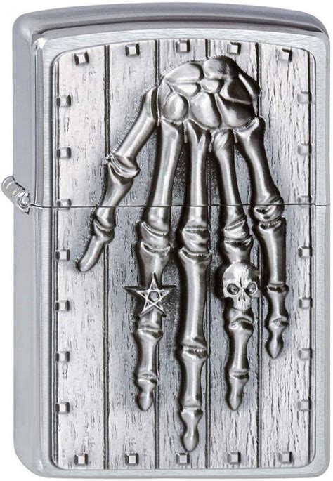 Zippo Classic Lighter 200 Skeleton Hand 3d Emblem Windproof High Polish Chrome Brushed Chrome