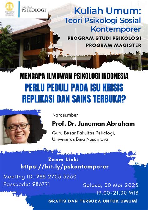 Flyer Kuliah Umum Juneman Abraham Indonesian Social Psychologist