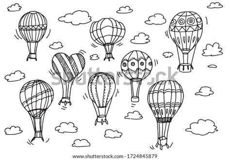 Doodle Set Hot Air Balloons Drawn Stock Vector Royalty Free