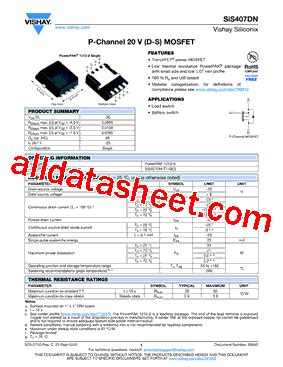 SIS407DN T1 GE3 Datasheet PDF Vishay Siliconix