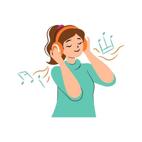 Premium Vector Happy Girl Listening To Music In Headphones In 2024 Music Happy Listening To