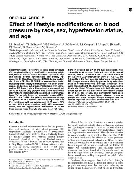 Pdf Effect Of Lifestyle Modifications On Blood Pressure By Race Sex Hypertension Status And Age