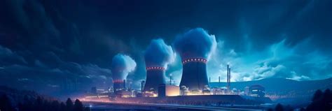 Premium Photo Nuclear Power Plant At Night Illuminated At Night With