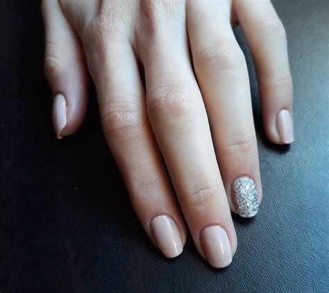 Simple Nude Colour Nails With Sparkle Accent Nude Color Colour Nail