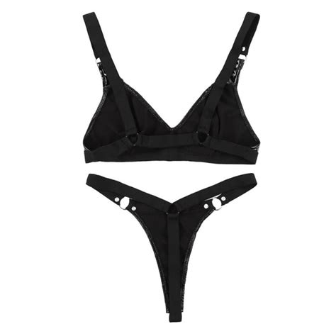 Frauen Hot Micro Bikini Dessous Set Wetlook Leder Latex Bh Top Mini T Zurück G string Briefs
