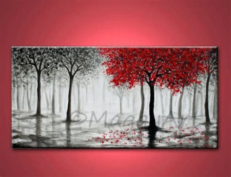 Acrylic Abstract Painting,wall Art,original,red Tree,rain,misty Forest ...