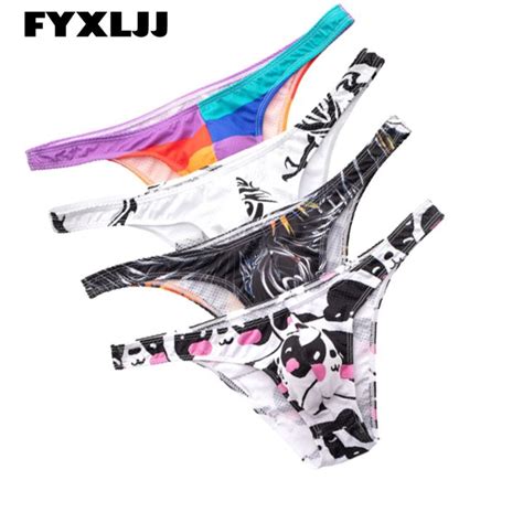 FYXLJJ 1 4pcs Rainbow Colorful Men Thong Underwear Briefs Lingerie Sexy Gay Bikini Tanga G