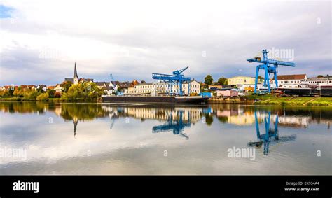 erlenbach germany oct  crane  wharf  river main  october