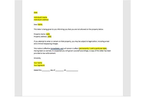 Editable No Trespassing Order Letter Template No Trespassing Order Trespassing Order Letter