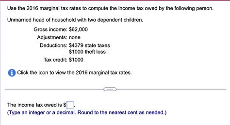 Solved Use The 2016 Marginal Tax Rates To Compute The I