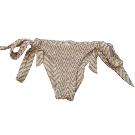 Tori Praver Swimwear Swim Tori Praver Seafoam Cream And Blue Side Tie Bikini Bottom Small