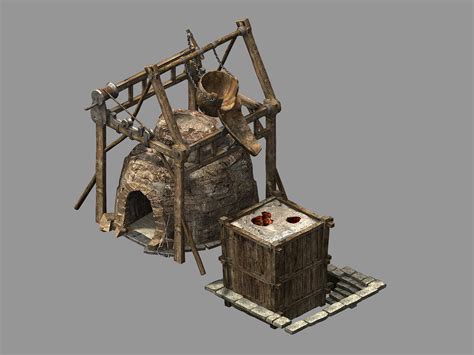 Blacksmith Furnace Furnace Wooden Structure With Fire In It 3d Model