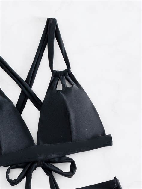 Criss Cross Drawstring Side High Waist Bikini Swimsuit Shein Uk