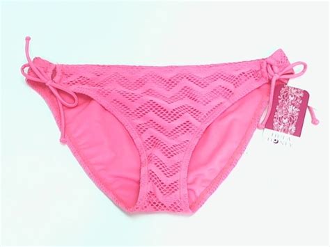 New Hula Honey Pink Tie Sides Crochet Lace Hipster Swim Bikini Bottom Large