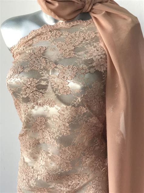 Nude Flesh Color Lace Fabric Corded Lace Alencon Scallop Edging Mother Of Bride Lace Floral