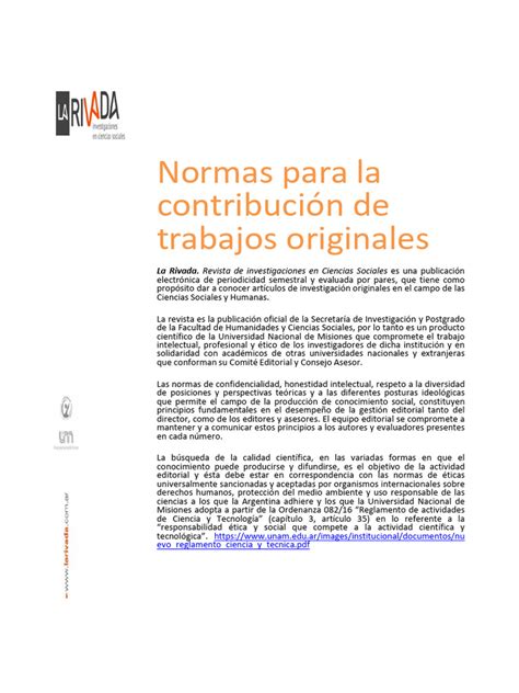 Normas Editoriales Revista La Rivada Pdf Publicación Publicación