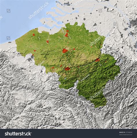 Belgium Shaded Relief Map Surrounding Territory Stock Illustration