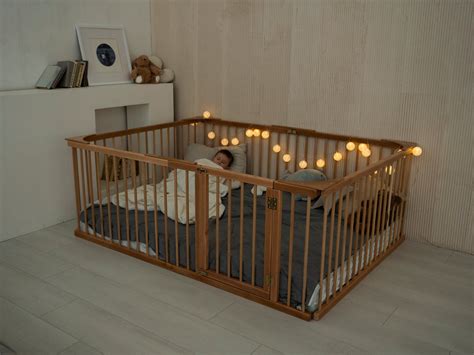 Modern Wooden Playpen For Toddler Transformable Floor Bed Model 22