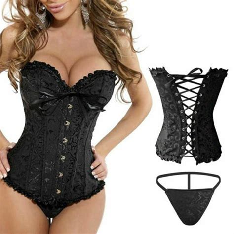Women S Lace Up Boned Bustier Corset Overbust Burlesque Lingerie Waist Trainer EBay