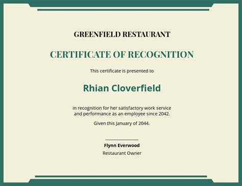 Certificate For Catering Services