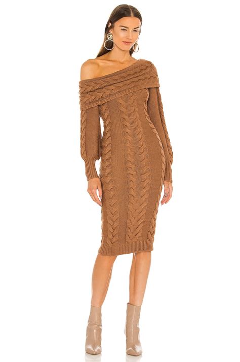 Michael Costello X Revolve Celestia Off Shoulder Cable Dress In Nude Revolve
