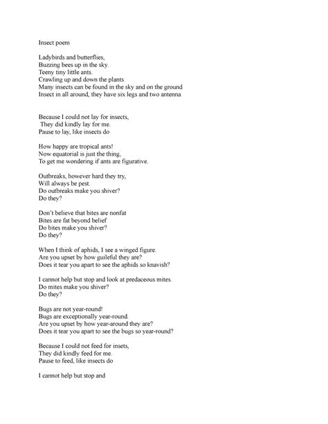 Insects Poem Final Assignment Insect Poem Ladybirds And Butterflies