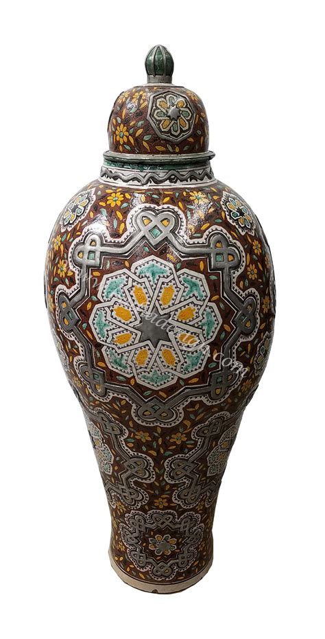 Vibrant Moroccan Multi Color Hand Painted Metal and Ceramic Urn from