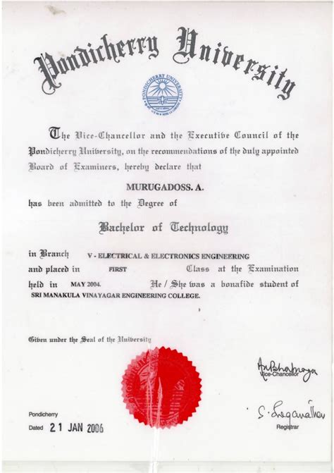 Btech Degree Certificate Front