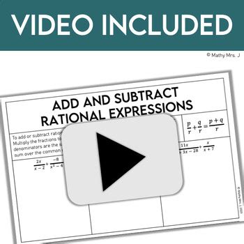 Add Subtract Rational Expressions Notes Lessons Worksheet Video