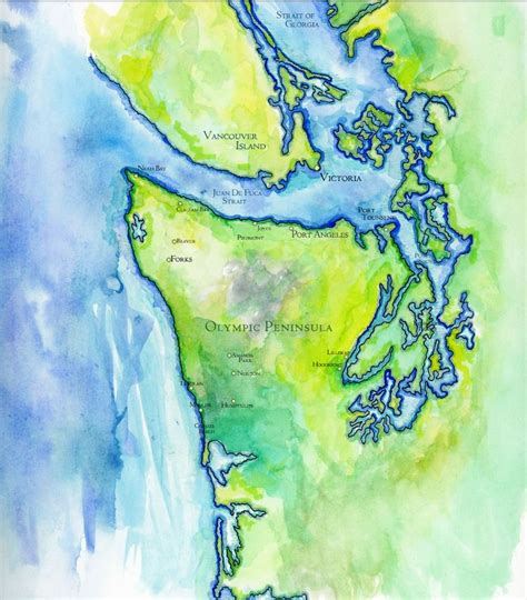 Olympic Peninsula Map Handpainted Olympic Peninsula Map Olympic